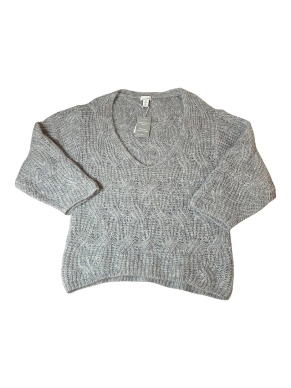H&M Premium Selection Wool Alpaca Blend V-Neck Sweater Grey Mélange Size S NWT